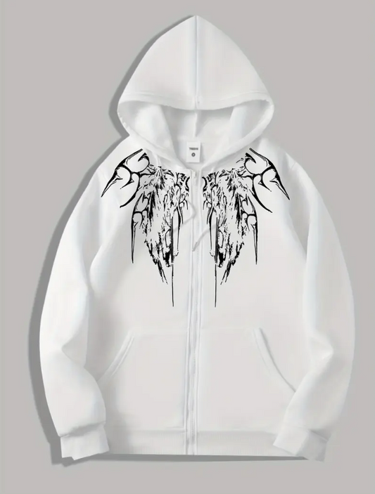Men's Gothic Zip-Up Hoodie – Dark Streetwear Print, Ideal for Casual Outings